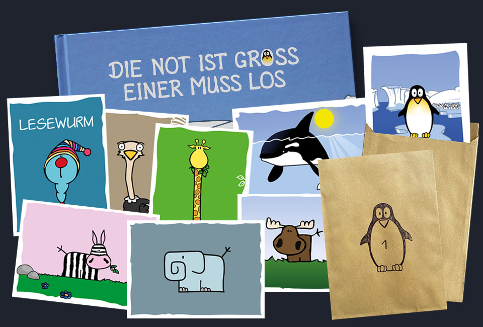 Kalle Pinguin Postkarten Adventskalender mit Kinderbuch